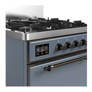 ILVE Majestic III 30-inch Dual Fuel Range with 5 Liquid Propane Burner and Solid Door Electric Oven in Blue Grey with Burnished Trim (UM30QNR3BGBLP)