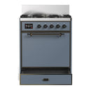 ILVE Majestic III 30-inch Dual Fuel Range with 5 Liquid Propane Burner and Solid Door Electric Oven in Blue Grey with Burnished Trim (UM30QNR3BGBLP)