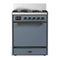 ILVE Majestic III 30-inch Dual Fuel Range with 5 Natural Gas Burner and Solid Door Electric Oven in Blue Grey with Burnished Trim (UM30QNR3BGB)