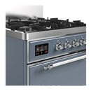 ILVE Majestic III 30-inch Dual Fuel Range with 5 Natural Gas Burner and Solid Door Electric Oven in Blue Grey with Chrome Trim (UM30QNR3BGC)