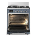 ILVE Majestic III 30-inch Dual Fuel Range with 5 Liquid Propane Burner and Solid Door Electric Oven in Blue Grey with Chrome Trim (UM30QNR3BGCLP)