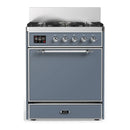 ILVE Majestic III 30-inch Dual Fuel Range with 5 Liquid Propane Burner and Solid Door Electric Oven in Blue Grey with Chrome Trim (UM30QNR3BGCLP)
