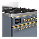 ILVE Majestic III 30-inch Dual Fuel Range with 5 Liquid Propane Burner and Solid Door Electric Oven in Blue Grey with Brass Trim (UM30QNR3BGGLP)