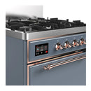 ILVE Majestic III 30-inch Dual Fuel Range with 5 Natural Gas Burner and Solid Door Electric Oven in Blue Grey with Copper Trim (UM30QNR3BGP)
