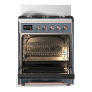 ILVE Majestic III 30-inch Dual Fuel Range with 5 Liquid Propane Burner and Solid Door Electric Oven in Blue Grey with Copper Trim (UM30QNR3BGPLP)