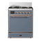 ILVE Majestic III 30-inch Dual Fuel Range with 5 Natural Gas Burner and Solid Door Electric Oven in Blue Grey with Copper Trim (UM30QNR3BGP)
