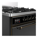 ILVE Majestic III 30-inch Dual Fuel Range with 5 Natural Gas Burner and Solid Door Electric Oven in Glossy Black with Burnished Trim (UM30QNR3BKB)