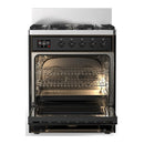 ILVE Majestic III 30-inch Dual Fuel Range with 5 Liquid Propane Burner and Solid Door Electric Oven in Glossy Black with Burnished Trim (UM30QNR3BKBLP)