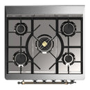 ILVE Majestic III 30-inch Dual Fuel Range with 5 Natural Gas Burner and Solid Door Electric Oven in Glossy Black with Burnished Trim (UM30QNR3BKB)