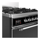 ILVE Majestic III 30-inch Dual Fuel Range with 5 Natural Gas Burner and Solid Door Electric Oven in Glossy Black with Chrome Trim (UM30QNR3BKC)