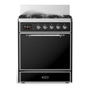 ILVE Majestic III 30-inch Dual Fuel Range with 5 Liquid Propane Burner and Solid Door Electric Oven in Glossy Black with Chrome Trim (UM30QNR3BKCLP)