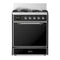 ILVE Majestic III 30-inch Dual Fuel Range with 5 Liquid Propane Burner and Solid Door Electric Oven in Glossy Black with Chrome Trim (UM30QNR3BKCLP)