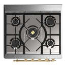 ILVE Majestic III 30-inch Dual Fuel Range with 5 Natural Gas Burner and Solid Door Electric Oven in Glossy Black with Brass Trim (UM30QNR3BKG)