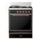 ILVE Majestic III 30-inch Dual Fuel Range with 5 Liquid Propane Burner and Solid Door Electric Oven in Glossy Black with Copper Trim (UM30QNR3BKPLP)