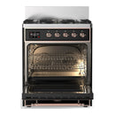 ILVE Majestic III 30-inch Dual Fuel Range with 5 Natural Gas Burner and Solid Door Electric Oven in Glossy Black with Copper Trim (UM30QNR3BKP)