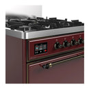 ILVE Majestic III 30-inch Dual Fuel Range with 5 Natural Gas Burner and Solid Door Electric Oven in Burgundy with Burnished Trim (UM30QNR3BUB)