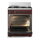 ILVE Majestic III 30-inch Dual Fuel Range with 5 Natural Gas Burner and Solid Door Electric Oven in Burgundy with Burnished Trim (UM30QNR3BUB)
