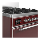 ILVE Majestic III 30-inch Dual Fuel Range with 5 Natural Gas Burner and Solid Door Electric Oven in Burgundy with Chrome Trim (UM30QNR3BUC)