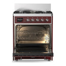 ILVE Majestic III 30-inch Dual Fuel Range with 5 Natural Gas Burner and Solid Door Electric Oven in Burgundy with Chrome Trim (UM30QNR3BUC)