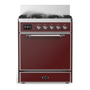 ILVE Majestic III 30-inch Dual Fuel Range with 5 Liquid Propane Burner and Solid Door Electric Oven in Burgundy with Chrome Trim (UM30QNR3BUCLP)