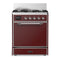 ILVE Majestic III 30-inch Dual Fuel Range with 5 Natural Gas Burner and Solid Door Electric Oven in Burgundy with Chrome Trim (UM30QNR3BUC)