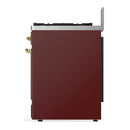 ILVE Majestic III 30-inch Dual Fuel Range with 5 Natural Gas Burner and Solid Door Electric Oven in Burgundy with Brass Trim (UM30QNR3BUG)