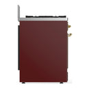 ILVE Majestic III 30-inch Dual Fuel Range with 5 Natural Gas Burner and Solid Door Electric Oven in Burgundy with Brass Trim (UM30QNR3BUG)