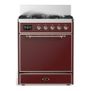 ILVE Majestic III 30-inch Dual Fuel Range with 5 Natural Gas Burner and Solid Door Electric Oven in Burgundy with Copper Trim (UM30QNR3BUP)