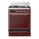 ILVE Majestic III 30-inch Dual Fuel Range with 5 Natural Gas Burner and Solid Door Electric Oven in Burgundy with Copper Trim (UM30QNR3BUP)