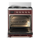 ILVE Majestic III 30-inch Dual Fuel Range with 5 Natural Gas Burner and Solid Door Electric Oven in Burgundy with Copper Trim (UM30QNR3BUP)
