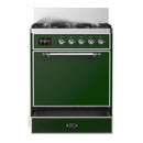ILVE Majestic III 30-inch Dual Fuel Range with 5 Natural Gas Burner and Solid Door Electric Oven in Emerald Green with Chrome Trim (UM30QNR3EGC)