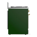 ILVE Majestic III 30-inch Dual Fuel Range with 5 Natural Gas Burner and Solid Door Electric Oven in Emerald Green with Brass Trim (UM30QNR3EGG)