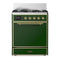 ILVE Majestic III 30-inch Dual Fuel Range with 5 Liquid Propane Burner and Solid Door Electric Oven in Emerald Green with Brass Trim (UM30QNR3EGGLP)
