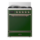 ILVE Majestic III 30-inch Dual Fuel Range with 5 Liquid Propane Burner and Solid Door Electric Oven in Emerald Green with Copper Trim (UM30QNR3EGPLP)