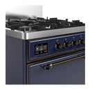 ILVE Majestic III 30-inch Dual Fuel Range with 5 Natural Gas Burner and Solid Door Electric Oven in Midnight Blue with Burnished Trim (UM30QNR3MBB)