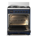 ILVE Majestic III 30-inch Dual Fuel Range with 5 Natural Gas Burner and Solid Door Electric Oven in Midnight Blue with Burnished Trim (UM30QNR3MBB)