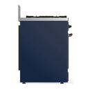 ILVE Majestic III 30-inch Dual Fuel Range with 5 Natural Gas Burner and Solid Door Electric Oven in Midnight Blue with Burnished Trim (UM30QNR3MBB)