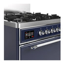 ILVE Majestic III 30-inch Dual Fuel Range with 5 Liquid Propane Burner and Solid Door Electric Oven in Midnight Blue with Chrome Trim (UM30QNR3MBCLP)