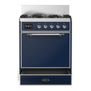ILVE Majestic III 30-inch Dual Fuel Range with 5 Liquid Propane Burner and Solid Door Electric Oven in Midnight Blue with Chrome Trim (UM30QNR3MBCLP)