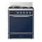 ILVE Majestic III 30-inch Dual Fuel Range with 5 Natural Gas Burner and Solid Door Electric Oven in Midnight Blue with Chrome Trim (UM30QNR3MBC)