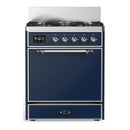 ILVE Majestic III 30-inch Dual Fuel Range with 5 Liquid Propane Burner and Solid Door Electric Oven in Midnight Blue with Chrome Trim (UM30QNR3MBCLP)