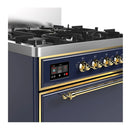 ILVE Majestic III 30-inch Dual Fuel Range with 5 Liquid Propane Burner and Solid Door Electric Oven in Blue Grey with Brass Trim (UM30QNR3MBGLP)