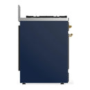 ILVE Majestic III 30-inch Dual Fuel Range with 5 Natural Gas Burner and Solid Door Electric Oven in Blue Grey with Brass Trim (UM30QNR3MBG)