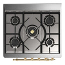 ILVE Majestic III 30-inch Dual Fuel Range with 5 Natural Gas Burner and Solid Door Electric Oven in Blue Grey with Brass Trim (UM30QNR3MBG)