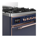 ILVE Majestic III 30-inch Dual Fuel Range with 5 Natural Gas Burner and Solid Door Electric Oven in Midnight Blue with Copper Trim (UM30QNR3MBP)