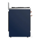 ILVE Majestic III 30-inch Dual Fuel Range with 5 Natural Gas Burner and Solid Door Electric Oven in Midnight Blue with Copper Trim (UM30QNR3MBP)