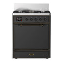 ILVE Majestic III 30-inch Dual Fuel Range with 5 Natural Gas Burner and Solid Door Electric Oven in Graphite Matte with Burnished Trim (UM30QNR3MGB)