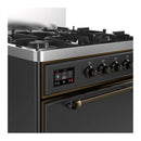 ILVE Majestic III 30-inch Dual Fuel Range with 5 Natural Gas Burner and Solid Door Electric Oven in Graphite Matte with Burnished Trim (UM30QNR3MGB)