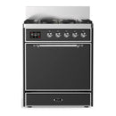 ILVE Majestic III 30-inch Dual Fuel Range with 5 Natural Gas Burner and Solid Door Electric Oven in Graphite Matte with Chrome Trim (UM30QNR3MGC)