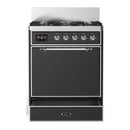 ILVE Majestic III 30-inch Dual Fuel Range with 5 Natural Gas Burner and Solid Door Electric Oven in Graphite Matte with Chrome Trim (UM30QNR3MGC)
